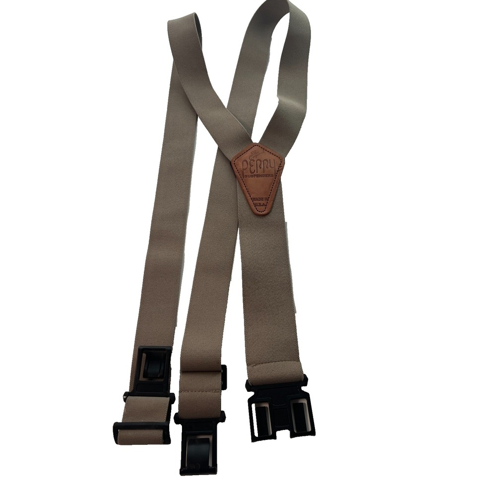 The Original Perry Men's Suspenders 2" Wide Light Khaki Hook on Belt Clip Y Back